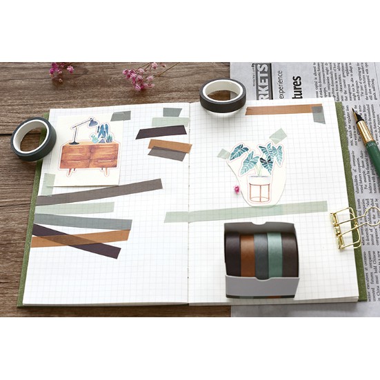 [CÓ SẴN] Bộ 5 Masking Tape (Washi Tape) (Phụ Kiện Sổ Planner): Bộ 5 Cuộn 10mm*5m ( 021 )