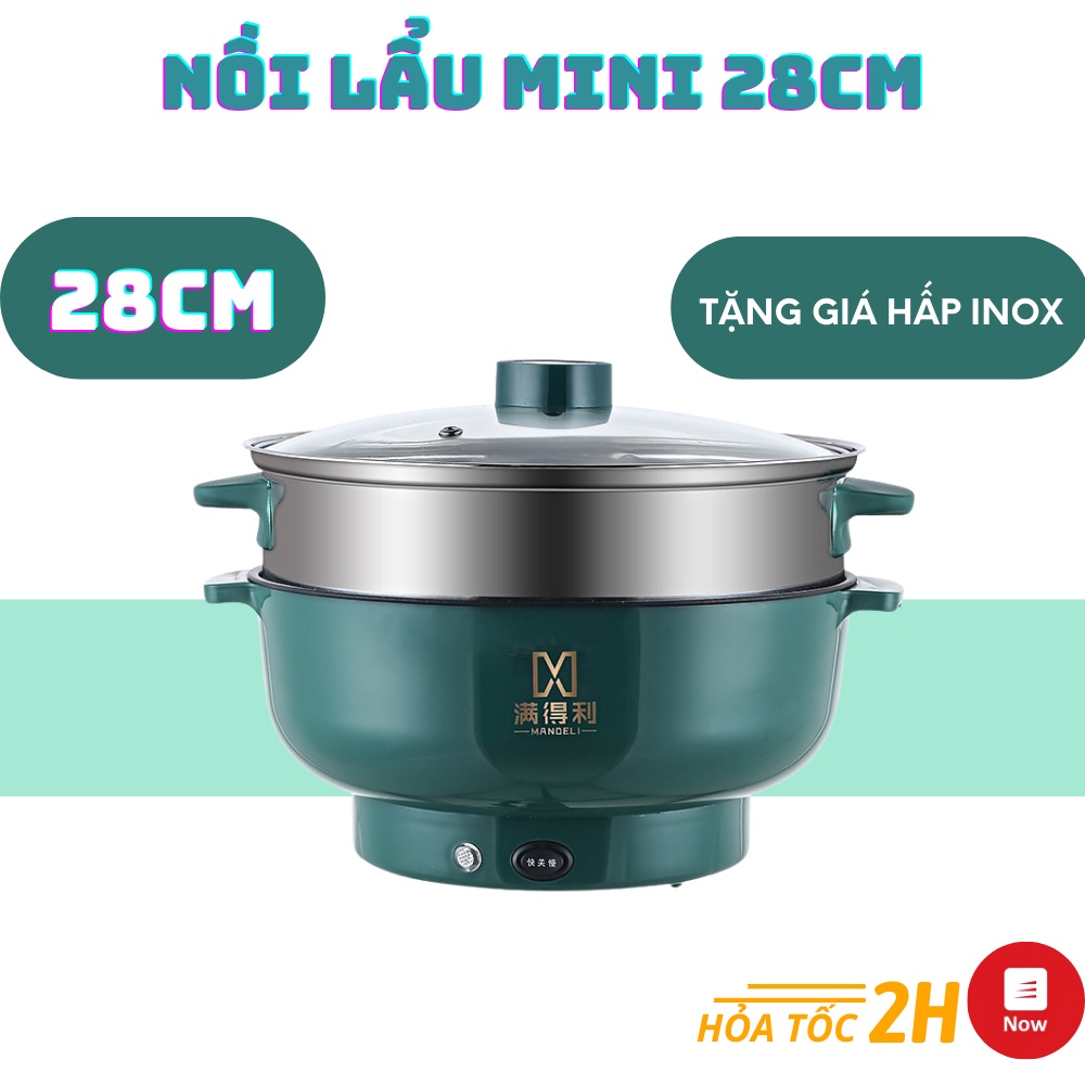 Nồi Lẩu Điện Mini 28cm Tặng Giá Hấp , Bếp Điện Đa Năng Dành Cho Gia Đình - Nồi Lẩu Nướng, Chiên, Xào, Nấu Canh Tiện Lợi