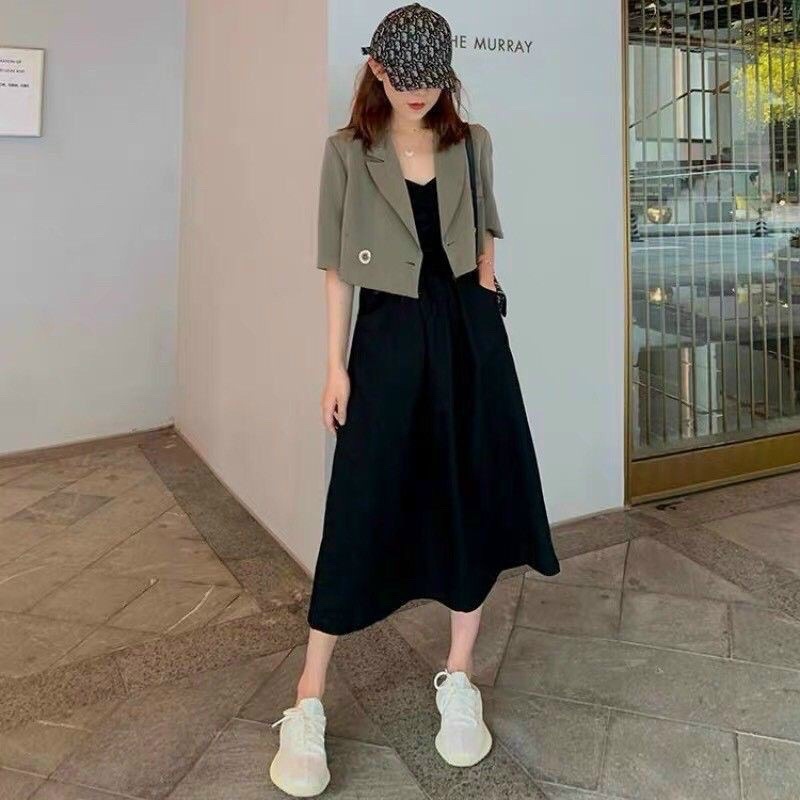 Set váy midi 2s kèm áo khoác vest croptop