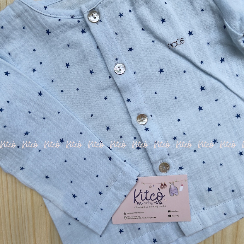 NOUS Bộ dài cài thẳng vải Nu xô Wrinkle