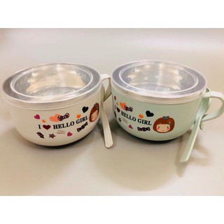 Ca úp mì cách nhiệt có nắp đậy kèm muỗng cho bé <hello girl>