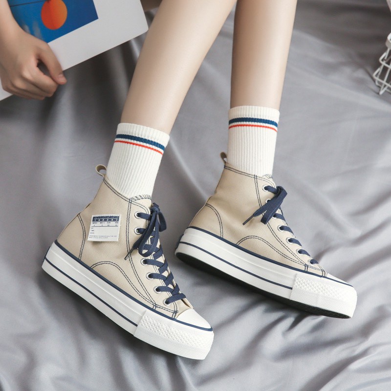 Giày thể thao nữ cao cổ chất vải dáng basic cá tính năng động trẻ trung hot trend | BigBuy360 - bigbuy360.vn