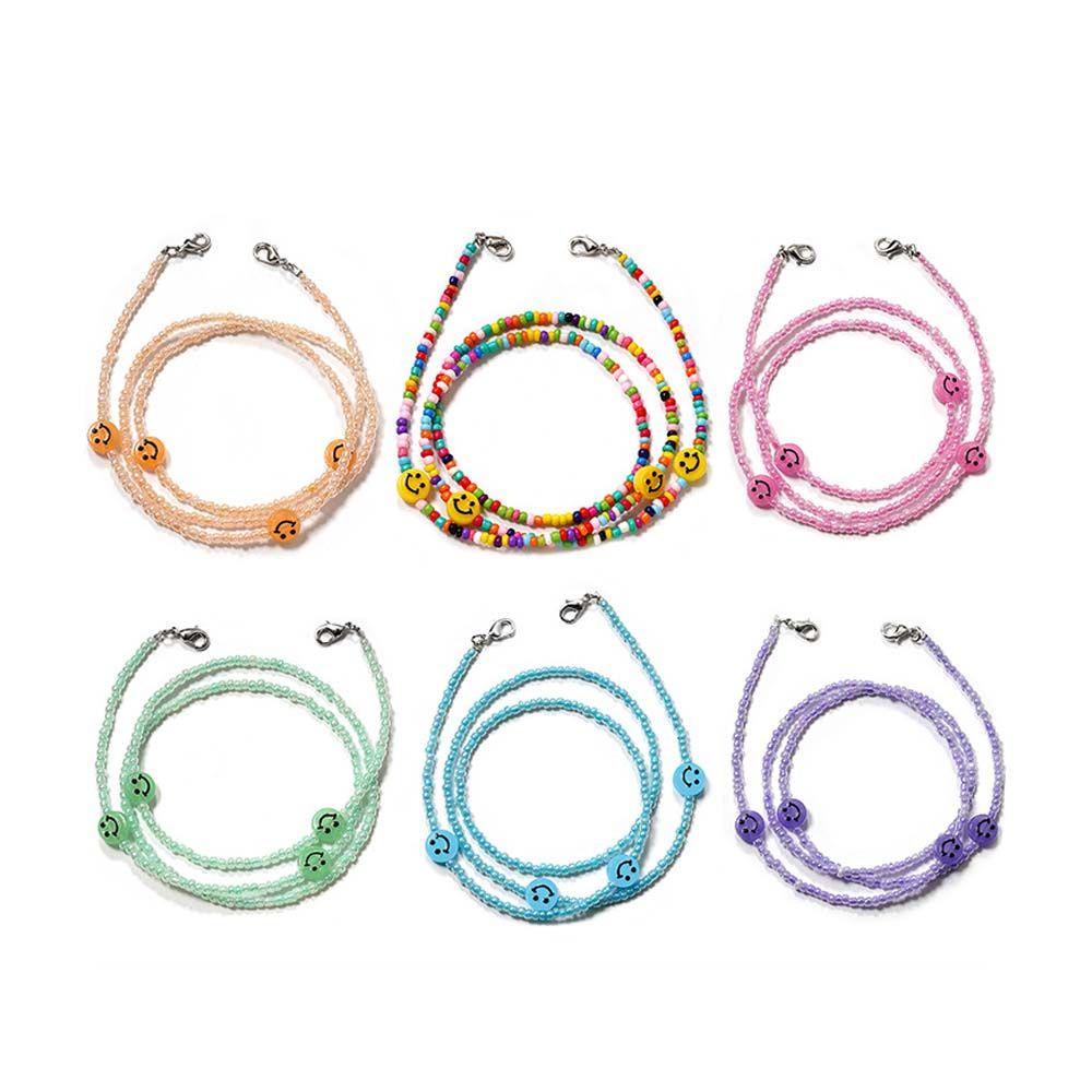 LILYES Eyeglass Lanyard Face Cover Necklace Neck Straps protectionCord Holders Glasses Chain Glasses Clips Anti-lost Smiley Candy Color Cartoon Sunglasses Cords Acrylic Beads Chain/Multicolor