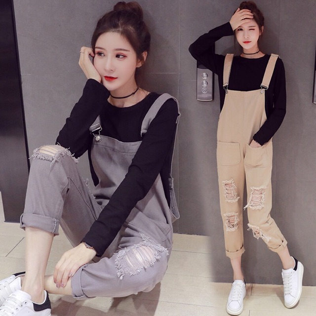 [Mã FADIRECT20 giảm 20K đơn 150K] Quần yếm nữ rách chất thô đẹp phong cách