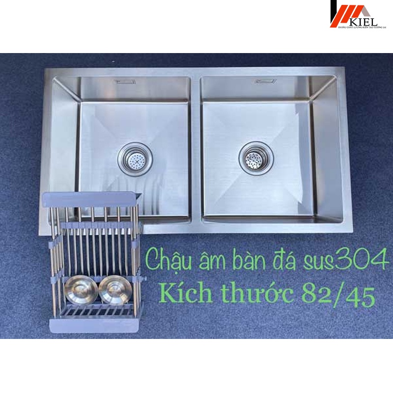 Chậu rửa chén bát  2 hố đặt âm cách điệu thiết kế hiện đại ,sang trọng lòng chậu sâu công nghệ ép liền .