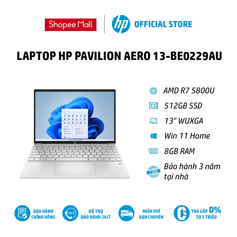 Laptop HP Pavilion Aero 13-be0229AU,AMD R7 5800U,8GB RAM,512GB SSD, thumbnail