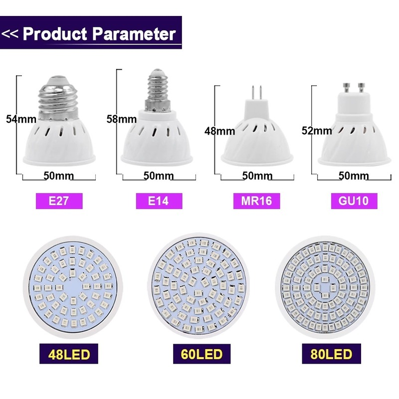 E27 E14 Led Grow Light Bulb/ Full Spectrum Hydroponic Plant Grow Lights/ Indoor Flower Seedlings Grow Tent Lamps