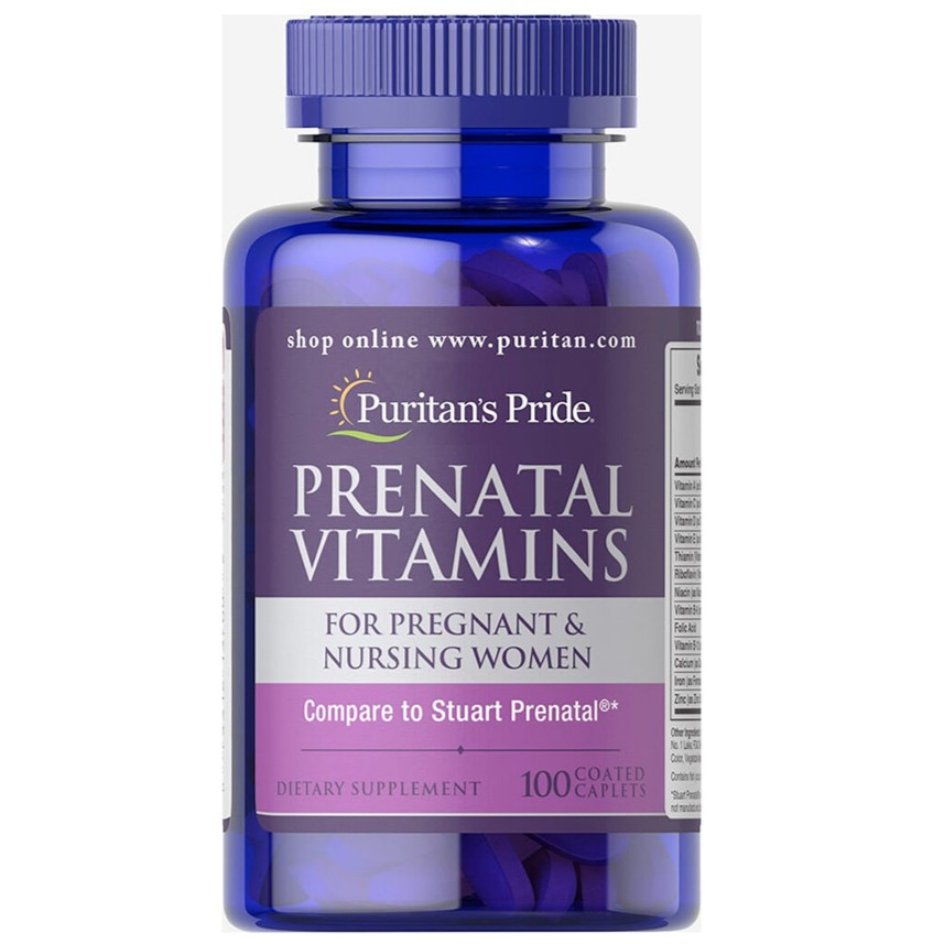 Dinh dưỡng cho bà bầu, cho mẹ cho con bú 1 viên/ngày - Vitamin tổng hợp Prenatal Vitamins của Puritan's Pride 100 viên