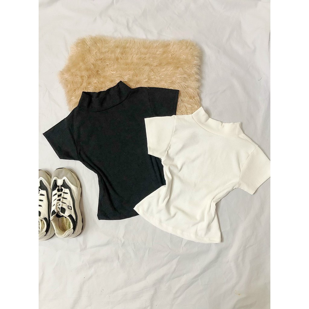 [ Mã WASTAPR giảm 10K đơn 50K] áo tay ngắn thun gân cổ lọ xinh, ảnh thật, đủ màu, phối hợp được nhiêu phong cách | BigBuy360 - bigbuy360.vn