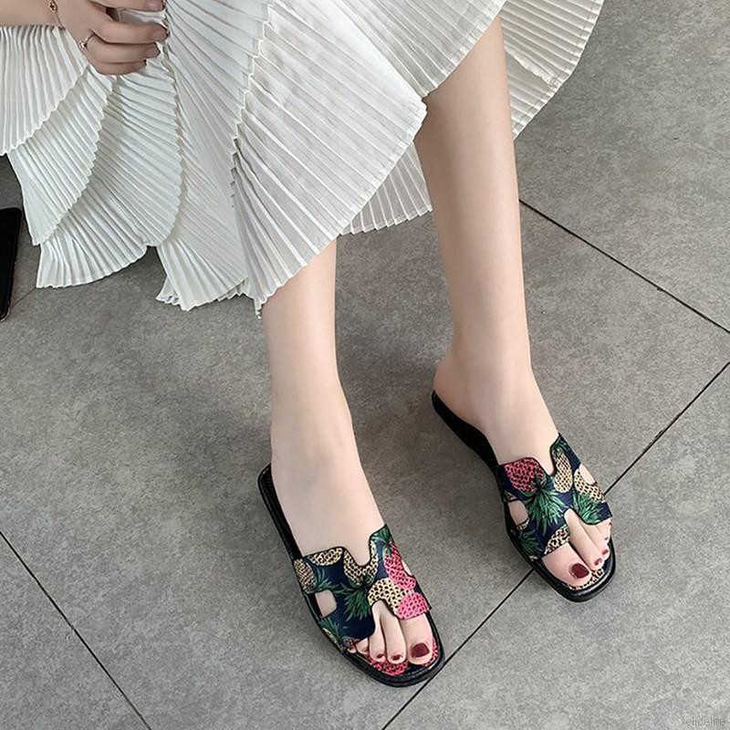 【Felicelife】Women Pineapple Printed Outdoor H-shape Flat Personality Flat Cute Anti-slip Sandal