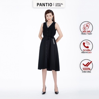 FDP32743 - Đầm dạo phố cổ tim sát nách thời trang - PANTIO