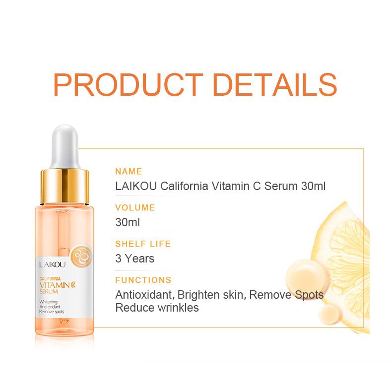 [Hàng mới về] Serum Laikou California Vitamin C dưỡng ẩm làm sáng da mềm mịn dễ hấp thụ