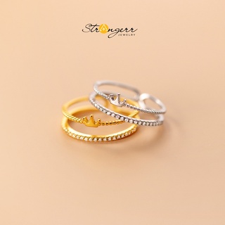 Nhẫn Bạc 925 THE CROWN - Nhẫn nữ cao cấp, hình vương miện hai vòng nhẫn, thiết kế trẻ trung - STRANGERR
