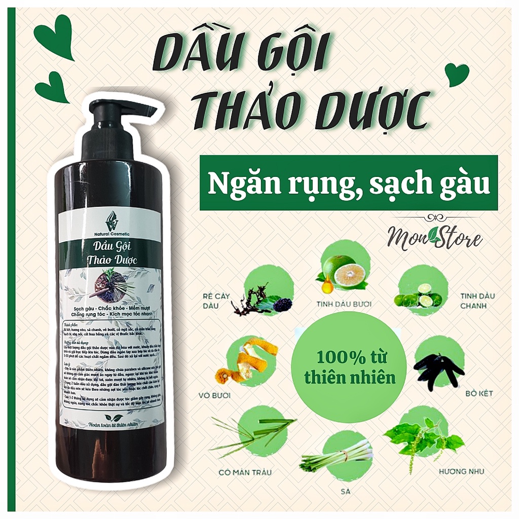 [Chai lớn 500ml] DẦU GỘI THẢO DƯỢC VV Natural Cosmetic giúp ngăn rụng tóc, kích thích mọc tóc, giảm gàu nấm ngứa