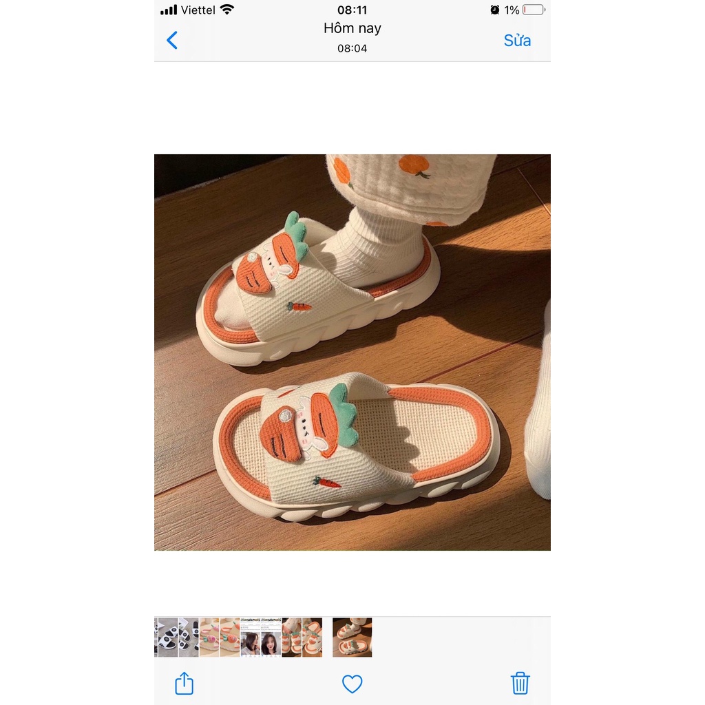 Dép vải bông quai ngang đế bánh mỳ, dép đi trong nhà hình CÀ RỐT DP02