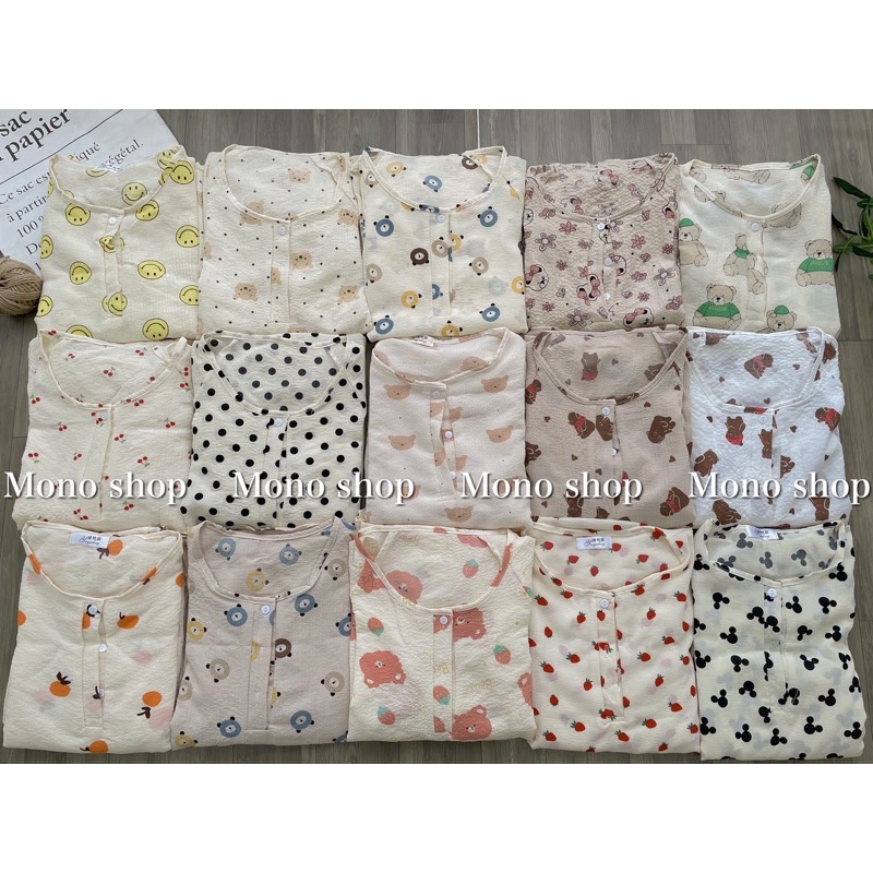 Đồ ngủ dài tay chất xốp hoạ tiết hoạt hình cổ cài nút Ảnh thật sẵn | BigBuy360 - bigbuy360.vn