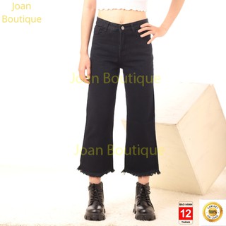 Quần Jean Ống Suông Nữ, Bò Trơn Lưng Cao Rộng Màu Đen Cá Tính