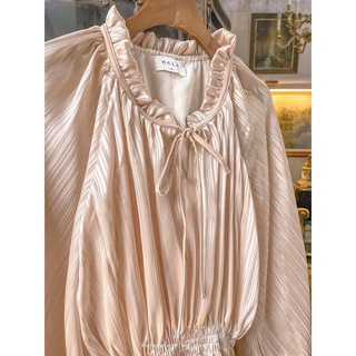 HALA Annie Dress - Váy lụa tơ kẻ eo chun