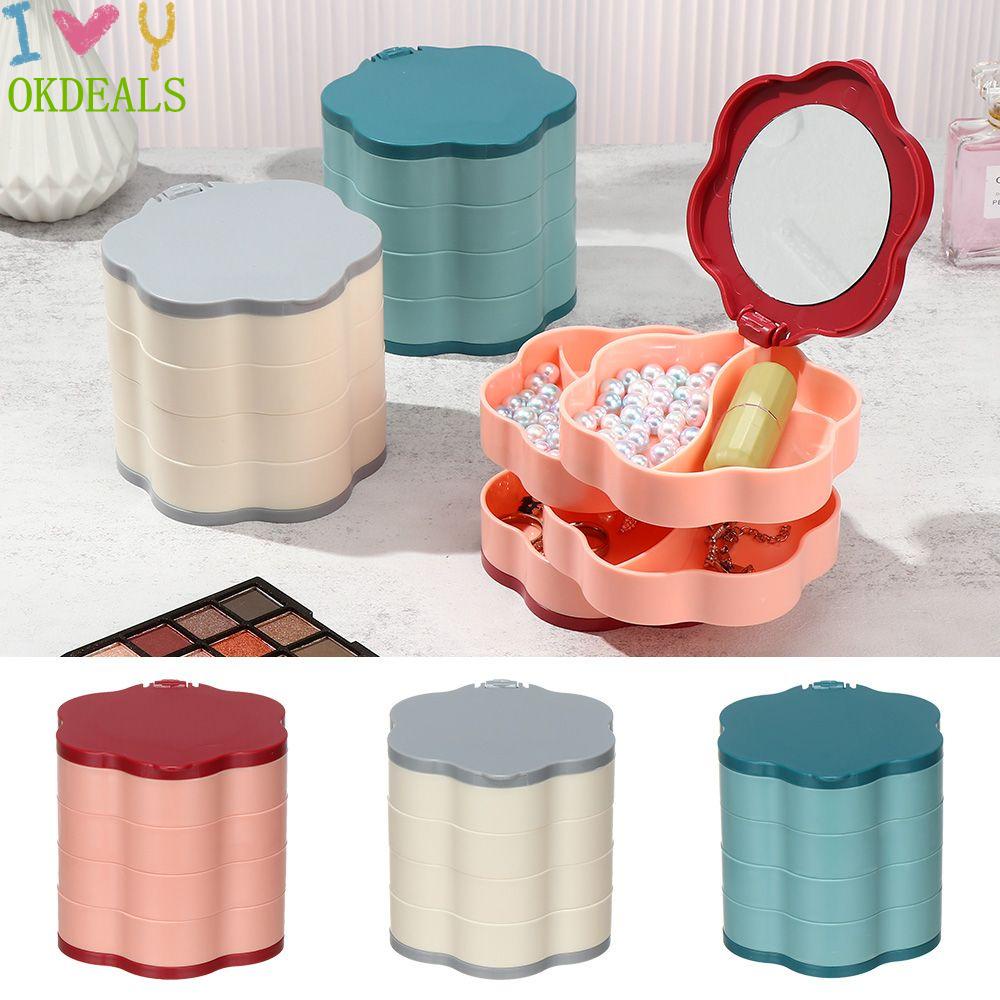 Hộp Đựng Trang Sức Bằng Nhựa Nhiều Tầng Sức Chứa Lớn Có Thể Xoay Được Dành Cho Nữ