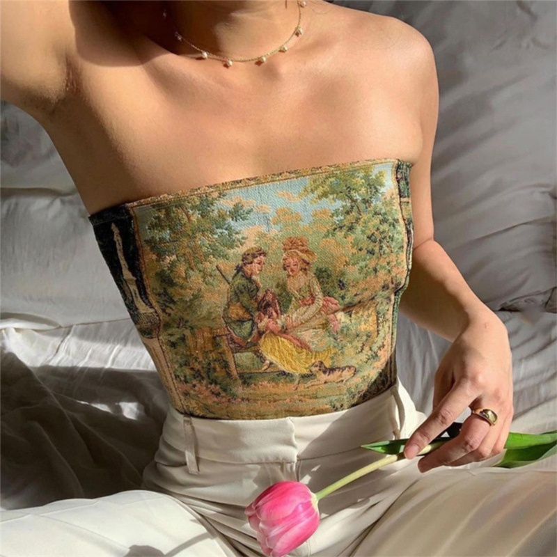 Xiangbao Áo Ngực Crop Top Không Dây Buộc Dây Phong Cách Retro Gợi Cảm Cho Nữ