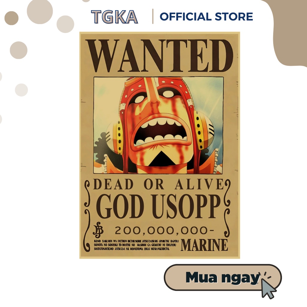 Poster Truy Nã One Piece kích thước A4 cm - Tranh Nhân vật hoạt hình One Piece dùng trang trí nội thất