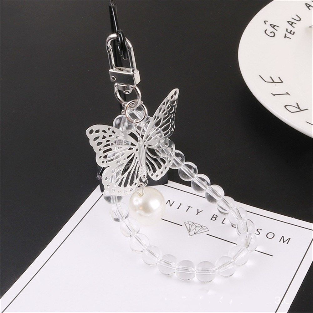☆FKILLA☆ Bướm đầy màu sắc Dây đeo chìa khóa Hạt Vòng tay cho Túi điện thoại Mặt dây chuyền Kim loại Mặt dây chuyền Ngọc trai Móc khóa Cho Quà tặng Phụ nữ
