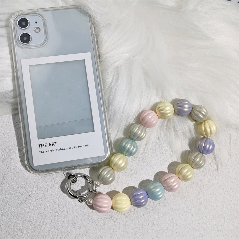 Dây Đeo Điện Thoại Acrylic Đính Hạt Ngọc Trai Màu Macaron Chống Thất Lạc