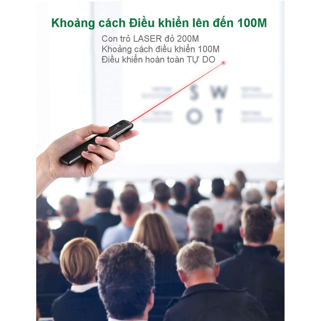 Bút trình chiếu PowerPoint Laser UGREEN LP180 Không dây điều khiển từ xa 100m | Sử dụng pin AAA BH 18 Tháng 1 Đổi 1