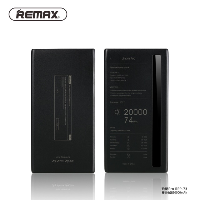 Sạc dự phòng remax rpp 73 dung lượng 20000mAh có đèn hiển thi pin có đèn pin