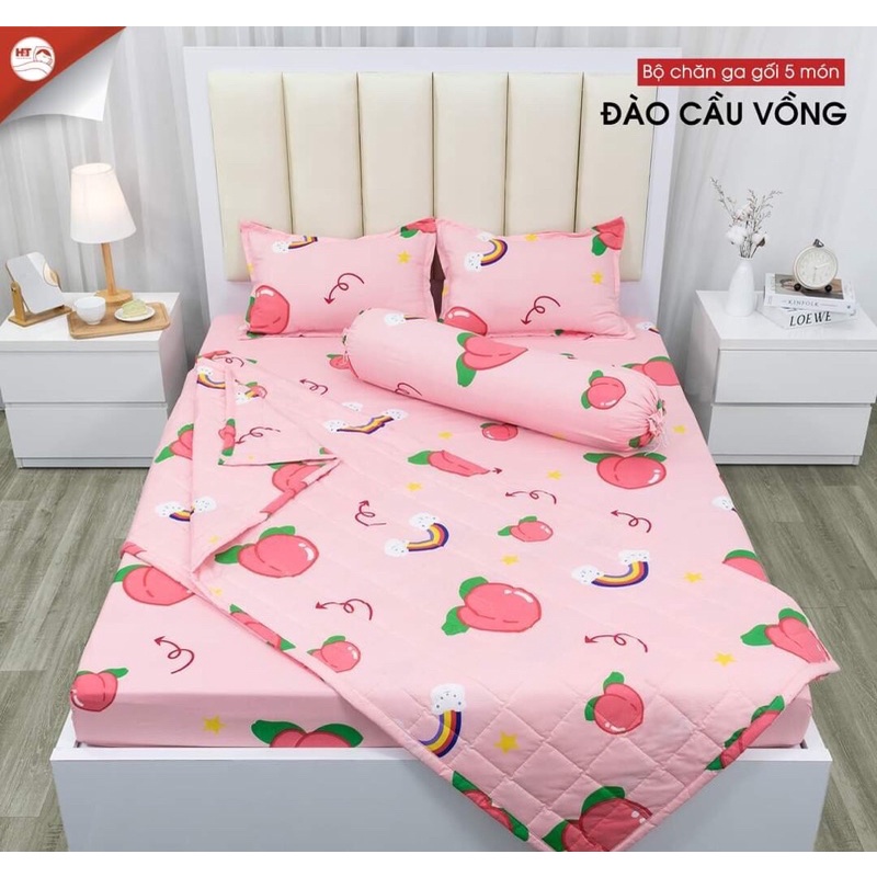 Bộ drap giường 5 món chăn ga gối bo chun poly hàn quốc cao cấp