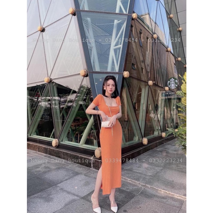 Đầm Body Cổ Vuông Tay Ngắn Xẻ Tà Xoắn Lưng Chất Thun Gân Thích Hợp Mặc Đi Tiệc Đi Làm Đi Chơi | BigBuy360 - bigbuy360.vn