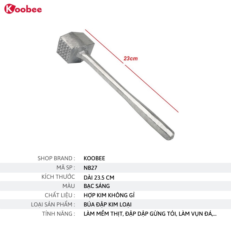 Búa dần thịt đập tỏi gừng 2 đầu KooBee- Dụng cụ làm mềm thịt không gỉ bền đẹp (NB27)