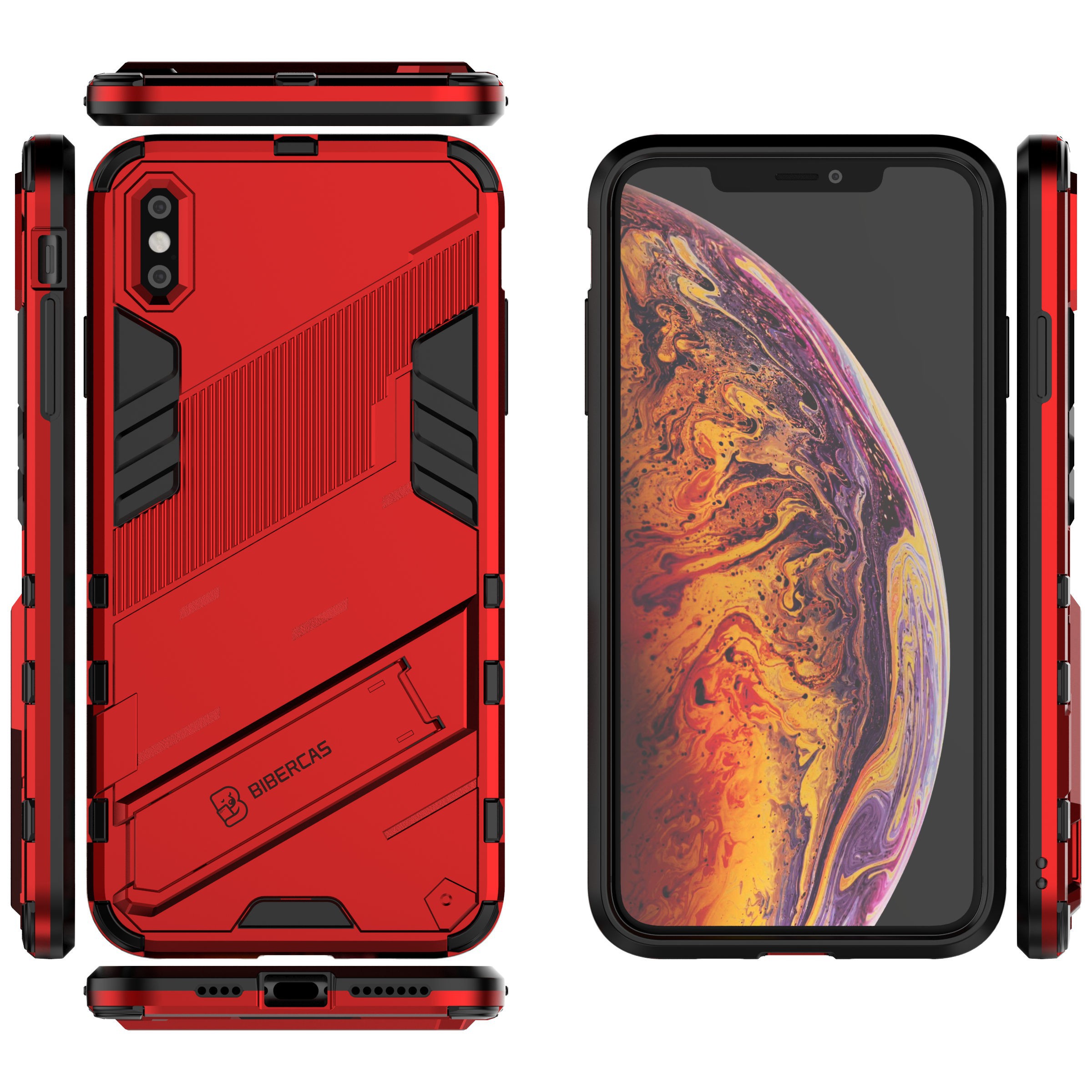 Apple Iphone XS Max Phone Case Iphone XR XS X Casing Punk Kickstand Back Armor Hard Cover