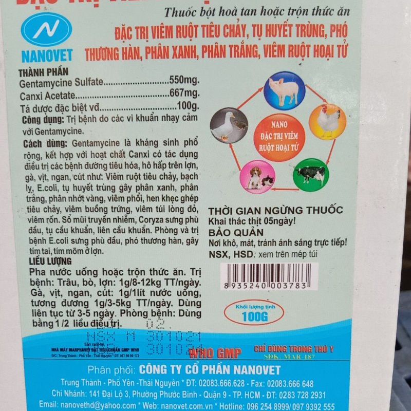 Genta canxi 10g 100g calci đắc tri việm rột tiêu chay chó mèo, gà đá chọi chim, cút vịt ngan dê thỏ lợn trâu bò, tôm cá