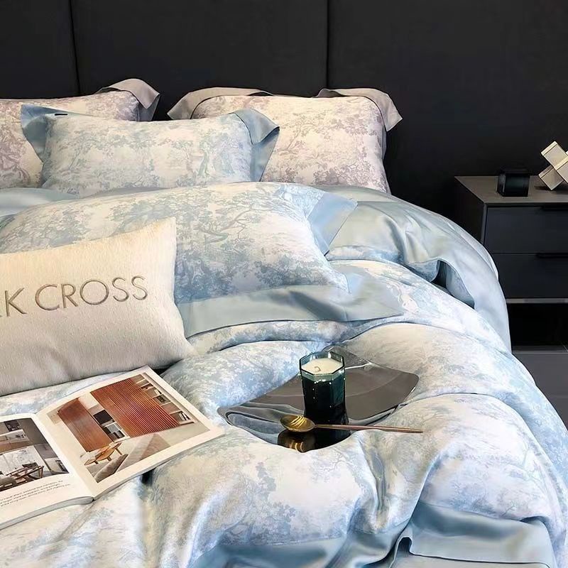 100 Tencel four-piece set summer ice silk bed sheet quilt cover light luxury Nordic style bed hat three-piece set bedding 4