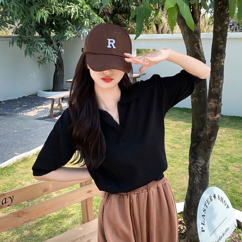 NZN Áo Thun polo Dệt Kim Tay Ngắn Cổ Chữ v Màu Sắc Trơn Thời Trang Mùa Hè Có 4 Màu Dành Cho Nữ