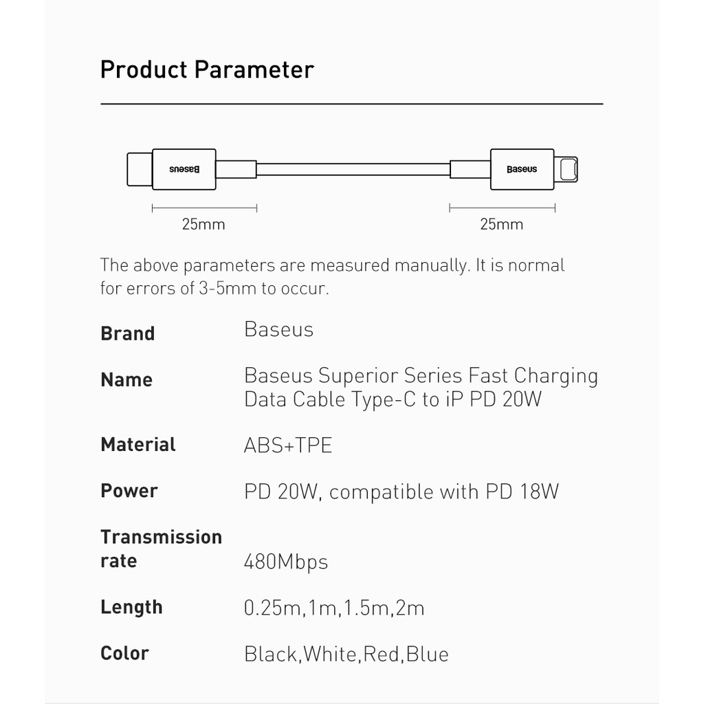 Dây cáp sạc nhanh BASEUS 20W PD tiện dụng chất lượng cao cho iPhone 12 pro MAX XS Max 8 7 6 Plus