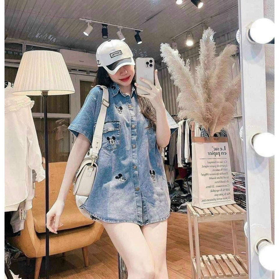 Áo jean cộc tay mickey