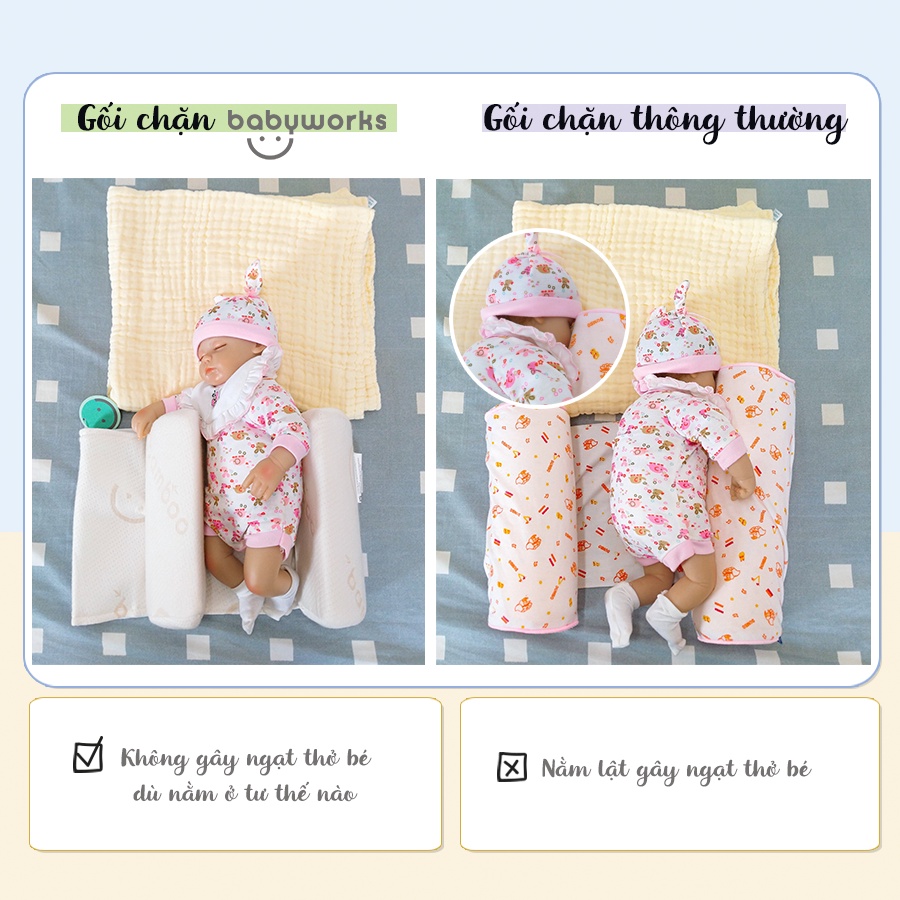 Combo gối chống bẹt đầu + bộ gối chặn Babyworks