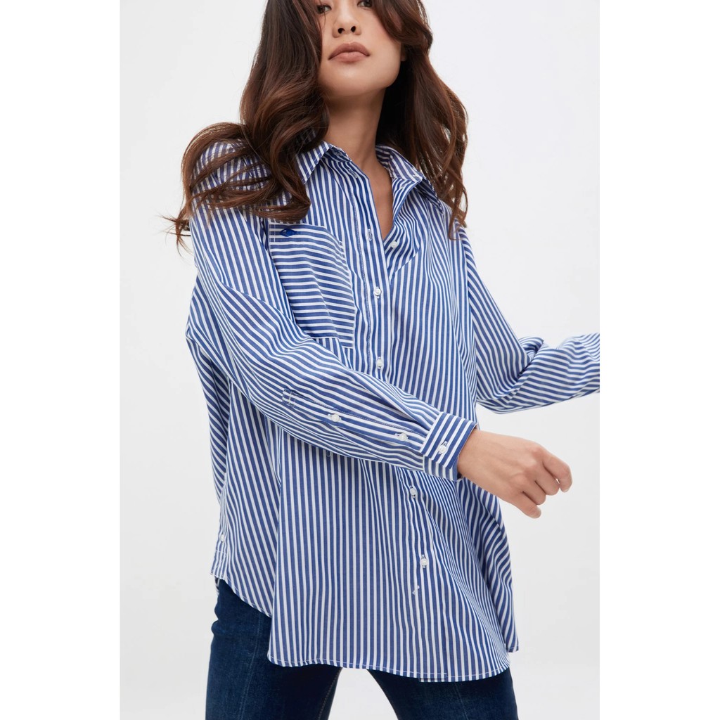 TheBlueTshirt -  Áo Sơ Mi Phom Rộng Nữ -  Pocket Oversized Shirt Bold Stripes