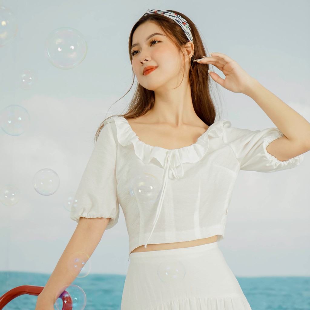 Áo Kiểu croptop ngắn tay cổ bèo Quinn [Méo Shop]