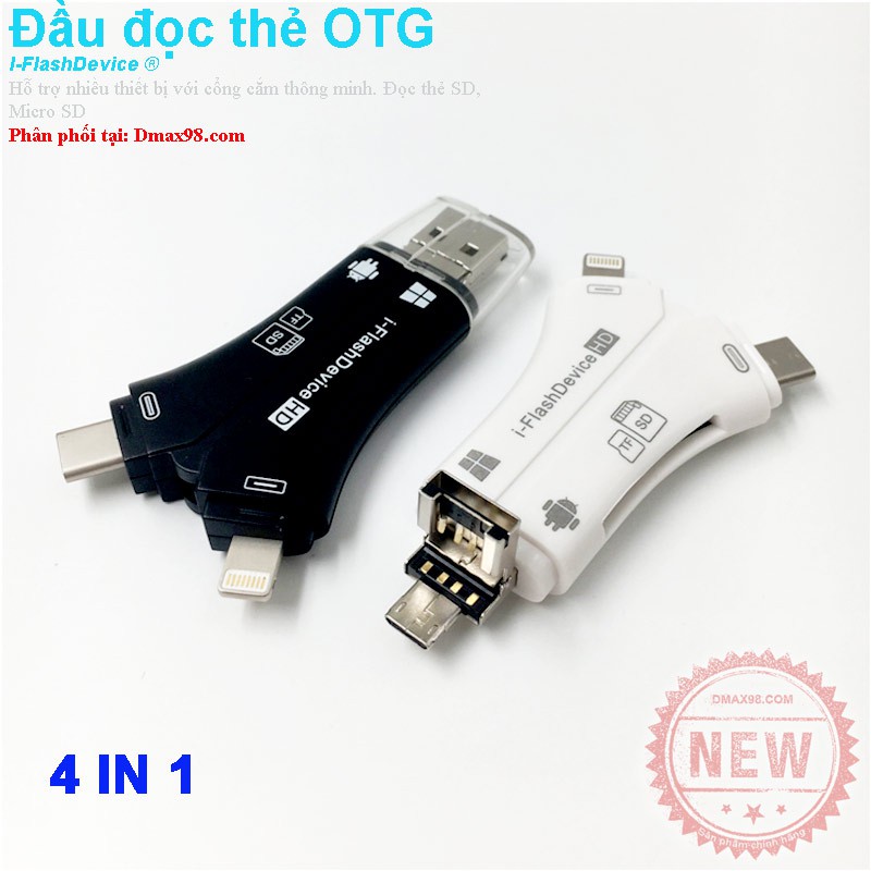 Đầu đọc thẻ OTG 4 in 1 cho iphone, ipad, macbook, android, pc ...