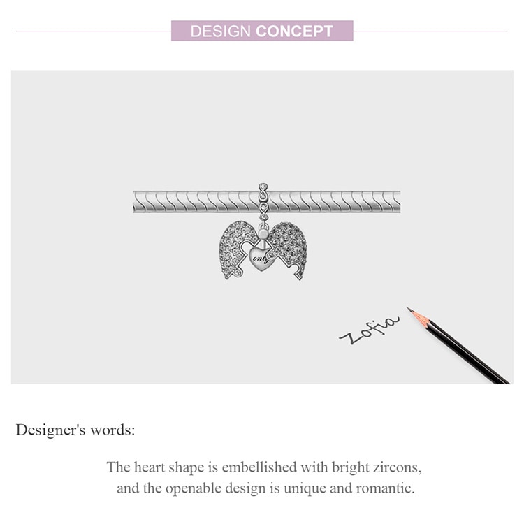 Mặt Trang Sức Bamoer BSC282 Bằng Bạc 925 Hình Trái Tim Mở Dùng Làm Vòng Tay/ Dây Chuyền Cao Cấp Sang Trọng
