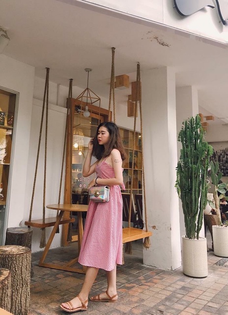 Đầm maxi caro đỏ | BigBuy360 - bigbuy360.vn