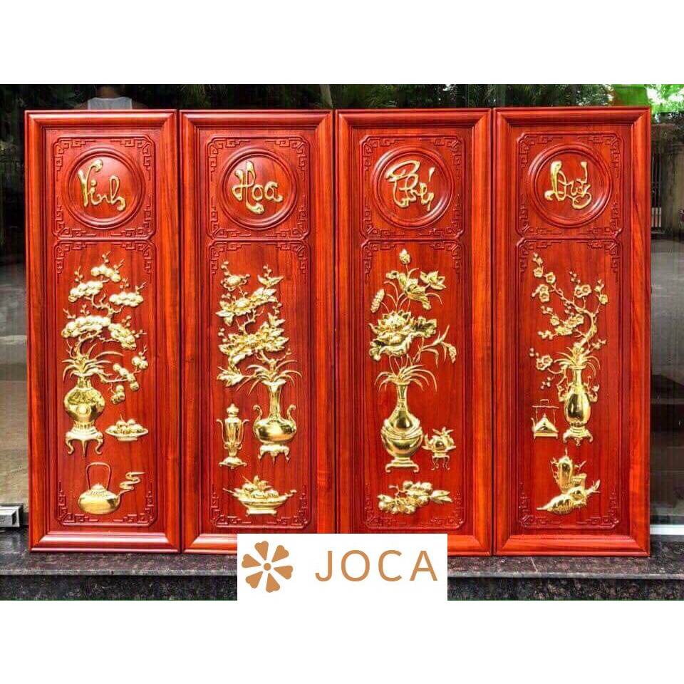 Tranh tứ quý gỗ hương dát vàng  DÀI 1m08 NGANG 38