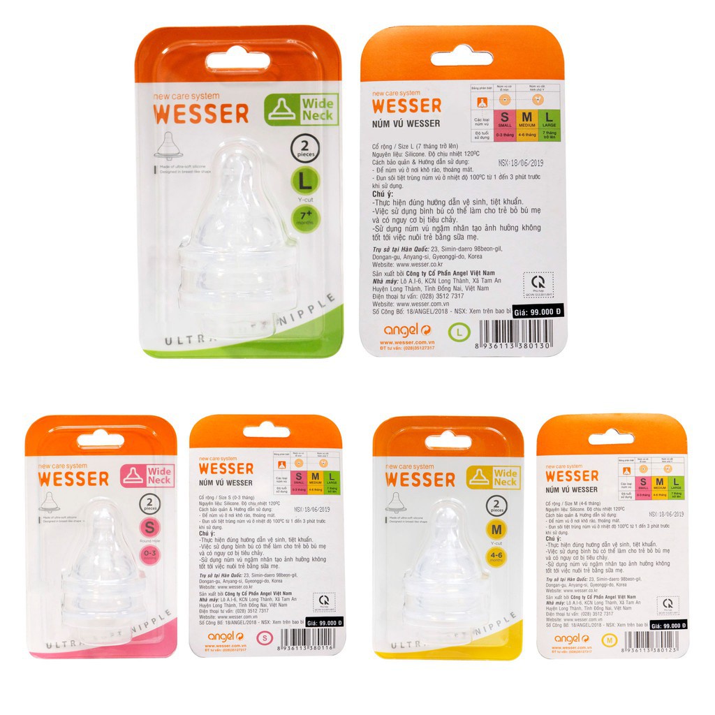 Núm ty silicone thay thế cổ rộng Wesser - đủ size (katydang)
