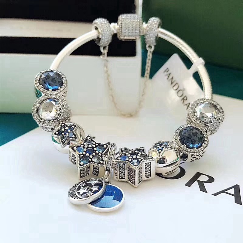 Vòng Tay Pandora Đính Ngôi Sao Màu Xanh Dương Làm Quà Tặng Sinh Nhật Cho Nữ