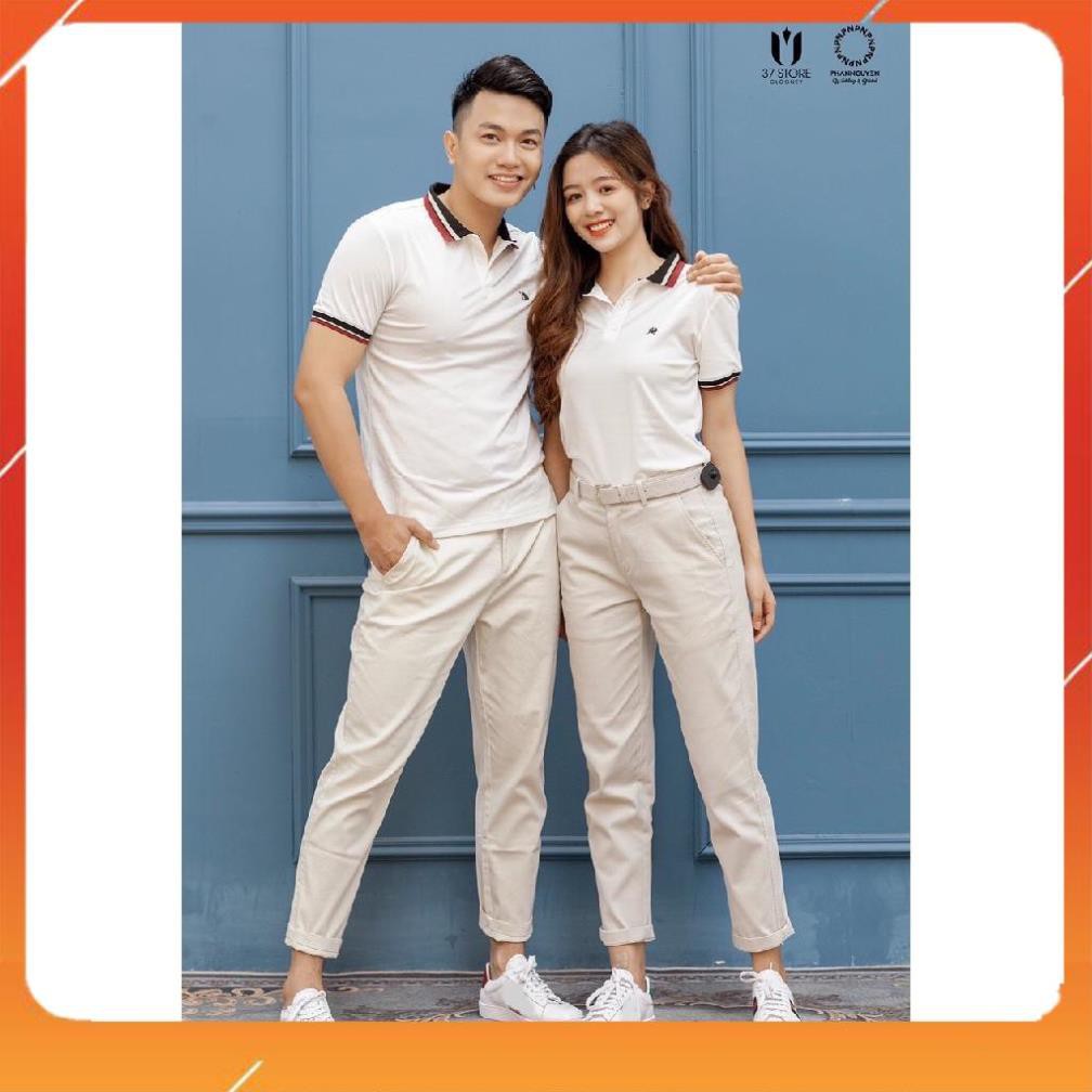 Áo thun cặp có cổ, Áo thun đôi ,đồ đôi hàn quốc đẹp giá rẻ áo thun cổ trắng viền cổ TCS (Ảnh thật)