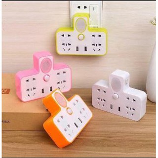 Ổ cắm điện đa năng có cổng sạc USB kèm đèn ngủ, phù hợp với tất cả các loại phích cắm 2 chấu, 3 chấu