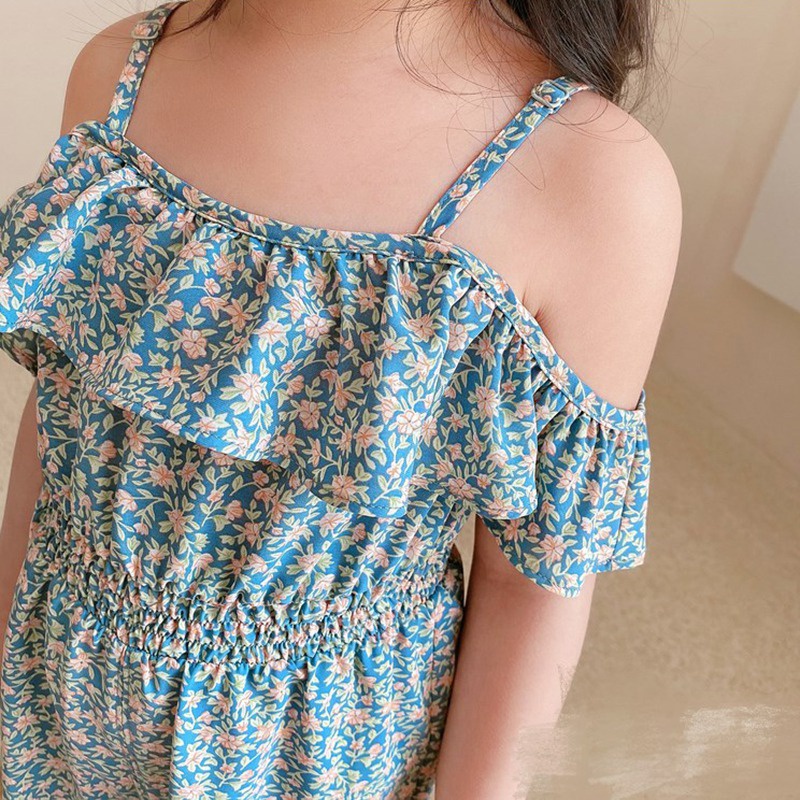 Bộ áo liền quần không tay họa tiết in hoa thời trang phương Tây đáng yêu cho bé gái